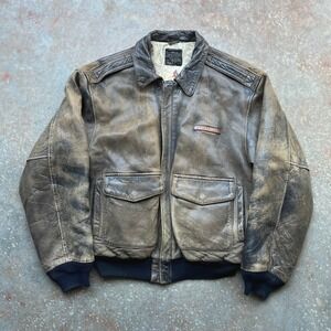 Avirex LTD Type A-2 Leather Flight Jacket Charles Lindbergh Vintage 1987 Brown